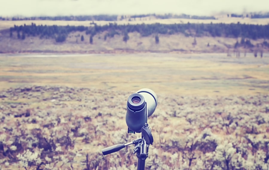 Vintage toned telescope used by wildlife watchers and hunters.